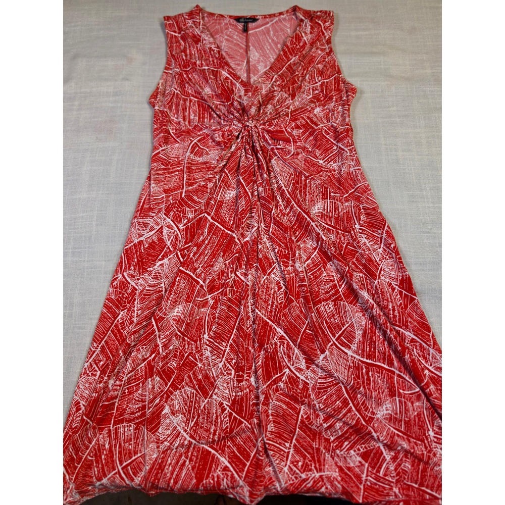 Daisy Fuentes Womens Red White Palm Leaf Twist Front V-Neck Midi Dress Medium